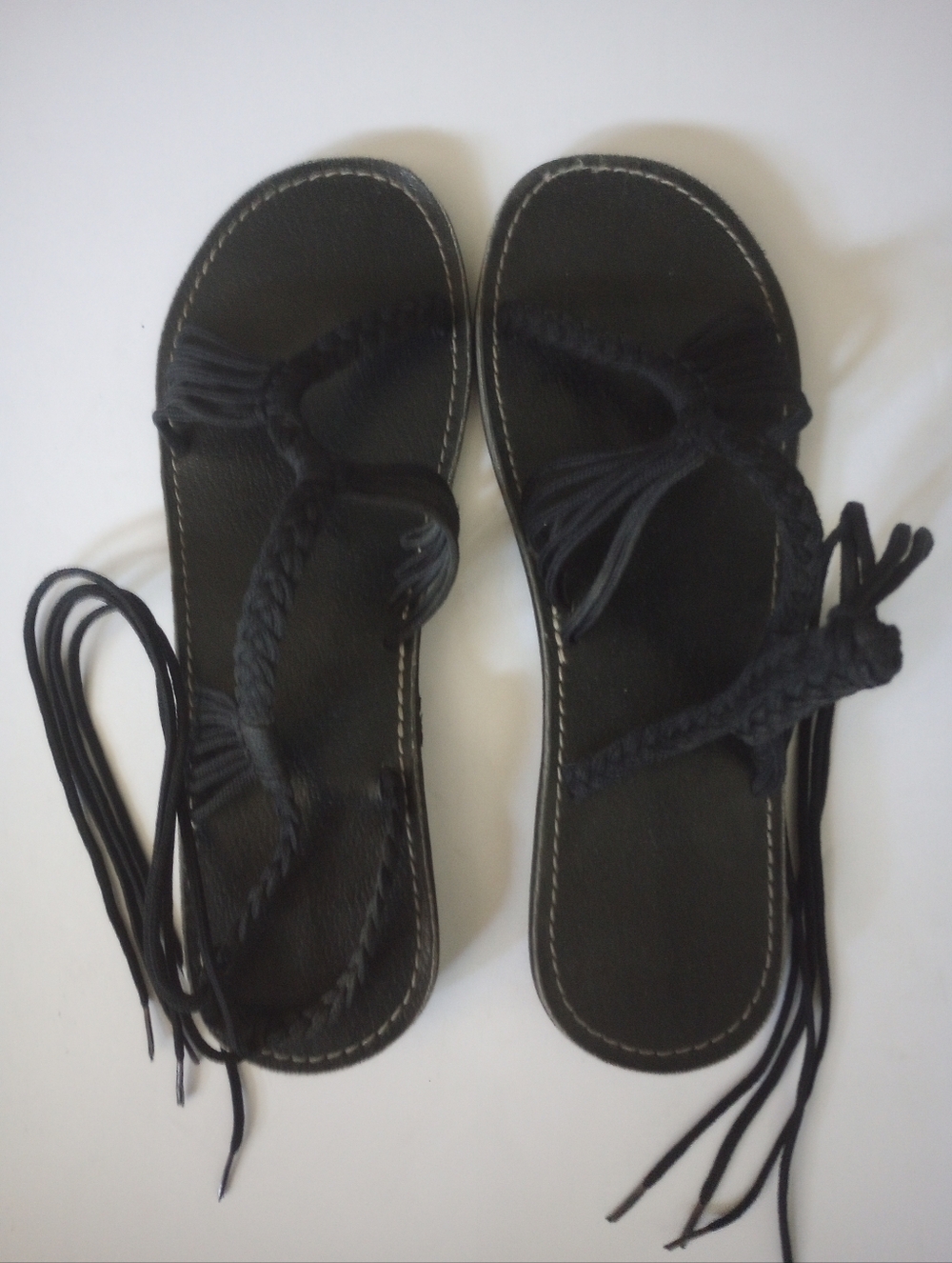 Women's Black Braided Macrame Lace-Up Sandals 8.5